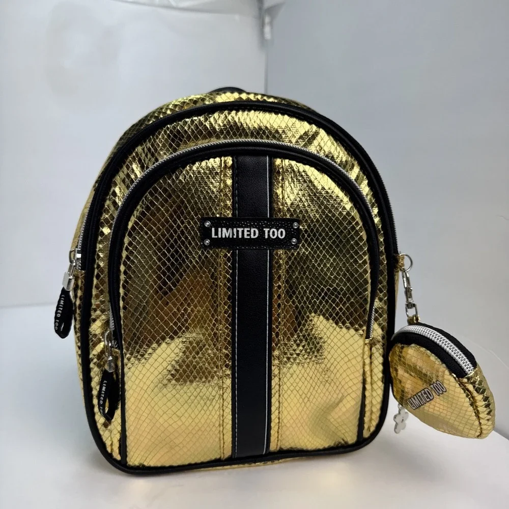 Limited Too Mini Gold Backpack Adjustable Straps Zipper Pockets